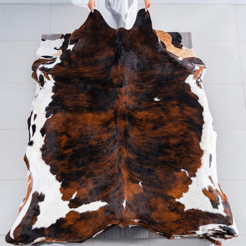 Tricolor Brindle Mix Cowhide Rug Size 7'11" L x 6'11" W 7553