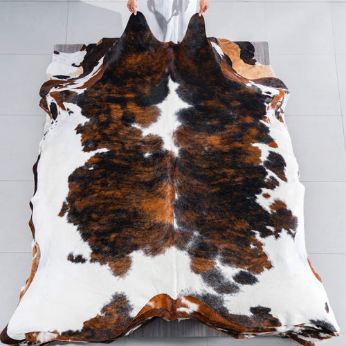 Tricolor Brindle Mix Cowhide Rug Size 7'9" L x 7'5" W 7554