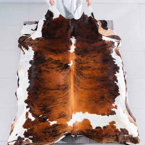 Tricolor Brindle Mix Cowhide Rug Size 8'1" L x 7'2" W 7578