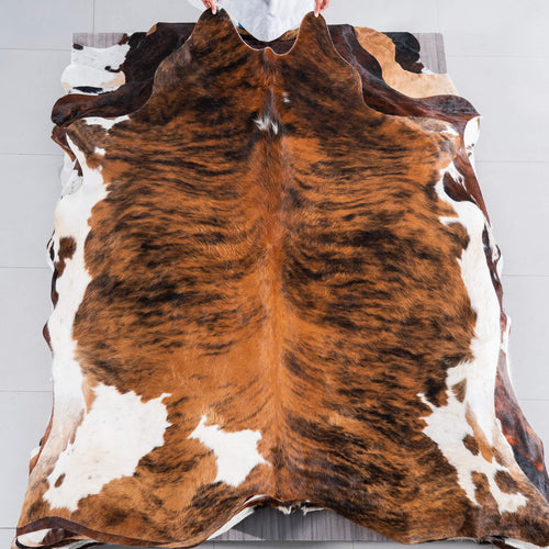 Tricolor Brindle Mix Cowhide Rug Size 7'6" L x 7'1" W 7579