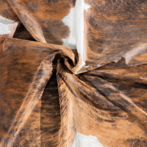 Tricolor Brindle Mix Cowhide Rug Size 7'10" L x 7'2" W 7582