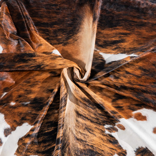 Tricolor Brindle Mix Cowhide Rug Size 8'4" L x 7'4" W 7588