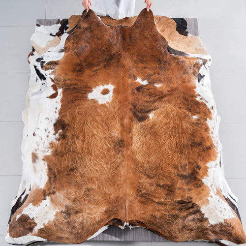 Tricolor Cowhide Rug Size 7'6" L x 6'11" W 7592