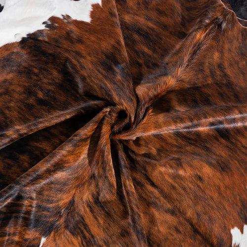 Tricolor Brindle Mix Cowhide Rug Size 7'8" L x 6'6" W 7593