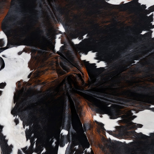 Dark Tricolor Cowhide Rug Size 7'5" L x 7'1" W 7596