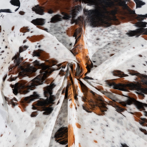 White Tricolor Cowhide Rug Size 7'6" L x 6'9" W 7597