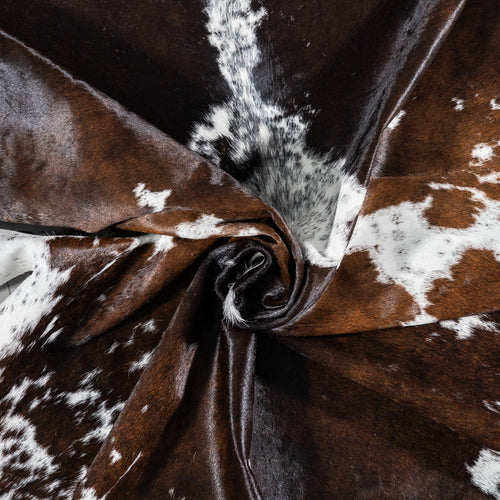 Brazilian Chocolate and White Cowhide Rug Size 6'8" L x 5'9" W 8057