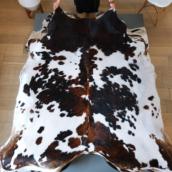 Dark Tricolor Cowhide Rug Size 6'10" L x 6'4" W 8146