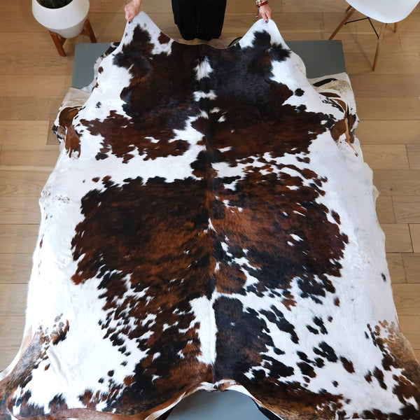 Dark Tricolor Cowhide Rug Size 7'0" L x 6'7" W 8147