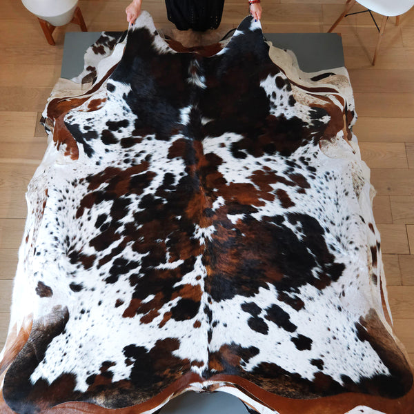 Dark Tricolor Cowhide Rug Size 6'7" L x 6'1" W 8148