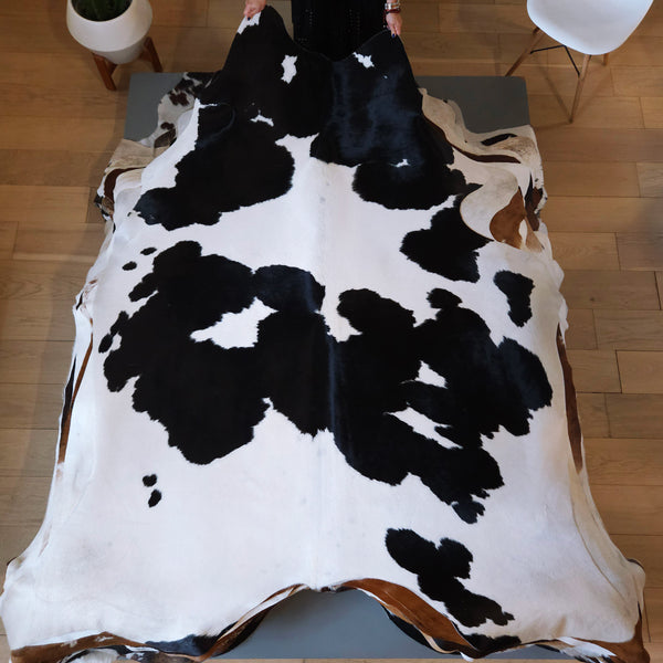 Brazilian Black and White Cowhide Rug Size 7'11" L x 6'9" W 8160