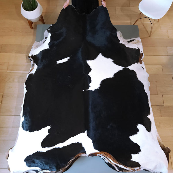 Brazilian Black and White Cowhide Rug Size 7'11" L x 7'1" W 8184