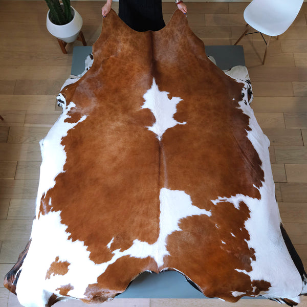 Brown and White Cowhide Rug Size 8'1" L x 6'11" W 8107