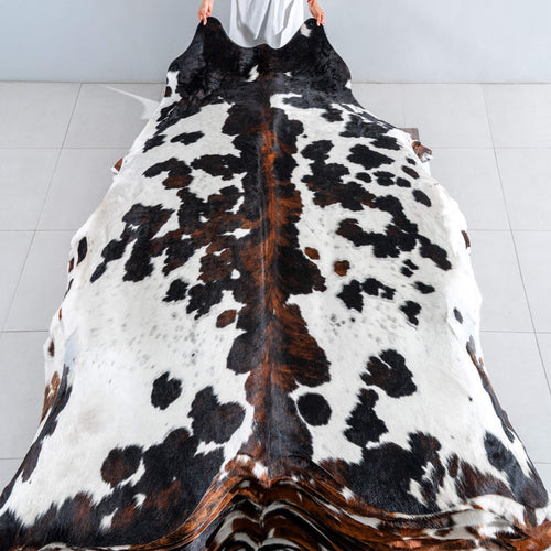 White Tricolor Cowhide Rug Size 8'3" L x 7'0" W 8105