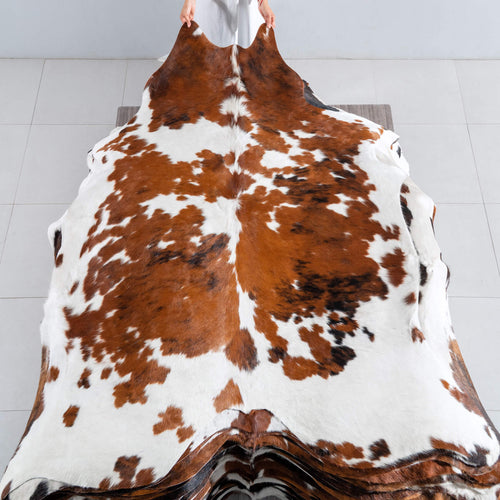 Tricolor Cowhide Rug Size 7'4" L x 6'9" W 8140