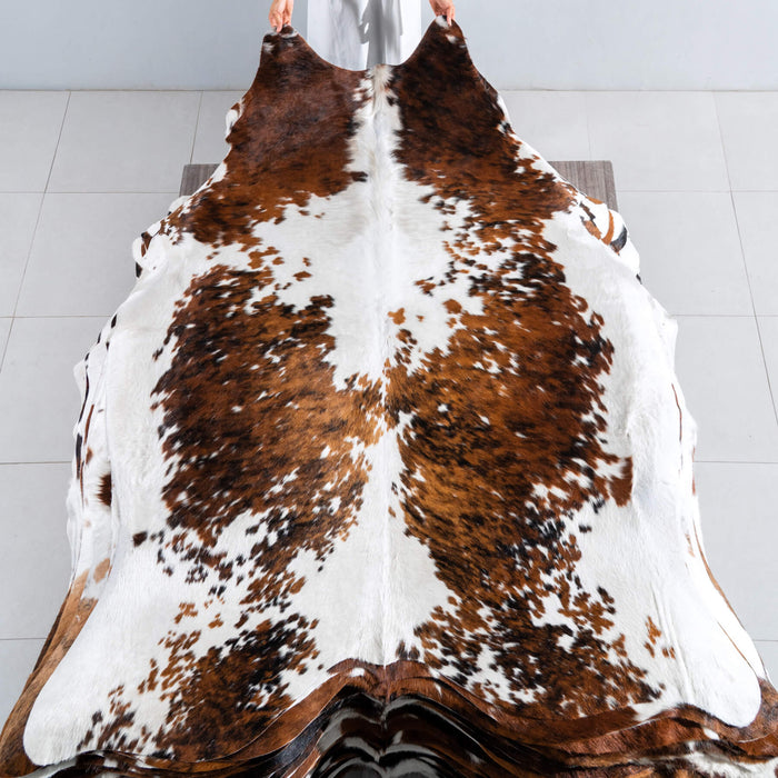 White Tricolor Cowhide Rug Size 7'5" L x 6'2" W 8148