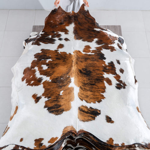 White Tricolor Cowhide Rug Size 6'10" L x 6'9" W 8160