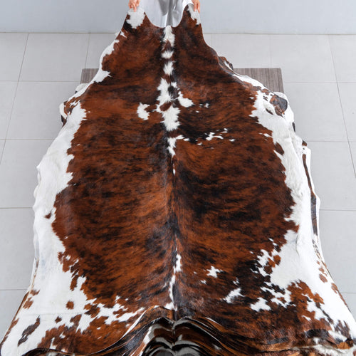 Tricolor Brindle Mix Cowhide Rug Size 7'5" L x 6'11" W 8163