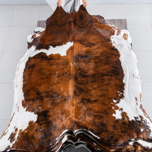 Tricolor Brindle Mix Cowhide Rug Size 6'10" L x 6'6" W 8184