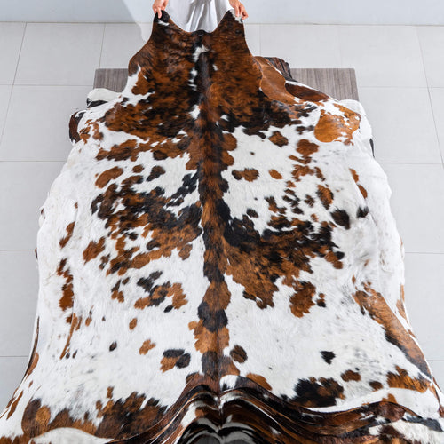 White Tricolor Cowhide Rug Size 6'11" L x 6'1" W 8190