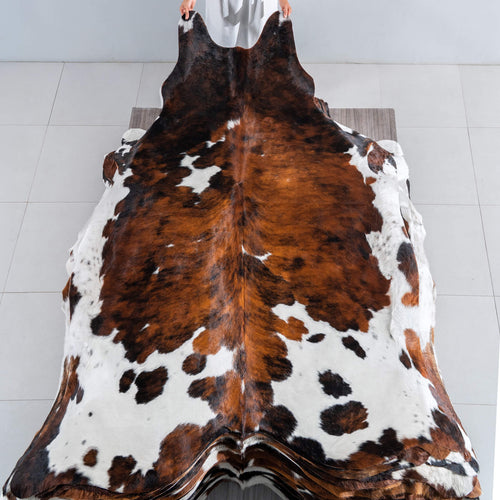 Tricolor Brindle Mix Cowhide Rug Size 8'0" L x 6'8" W 8195