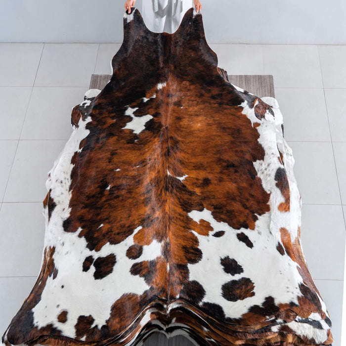 Tricolor Brindle Mix Cowhide Rug Size 8'0" L x 6'8" W 8195