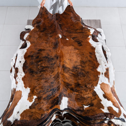 Tricolor Brindle Mix Cowhide Rug Size 6'11" L x 6'2" W 8196