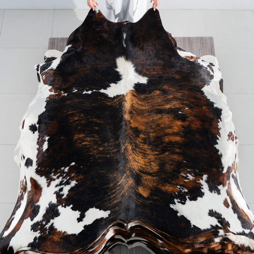 Tricolor Brindle Mix Cowhide Rug Size 7'3" L x 6'3" W 8201