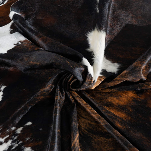 Tricolor Brindle Mix Cowhide Rug Size 7'3" L x 6'3" W 8201