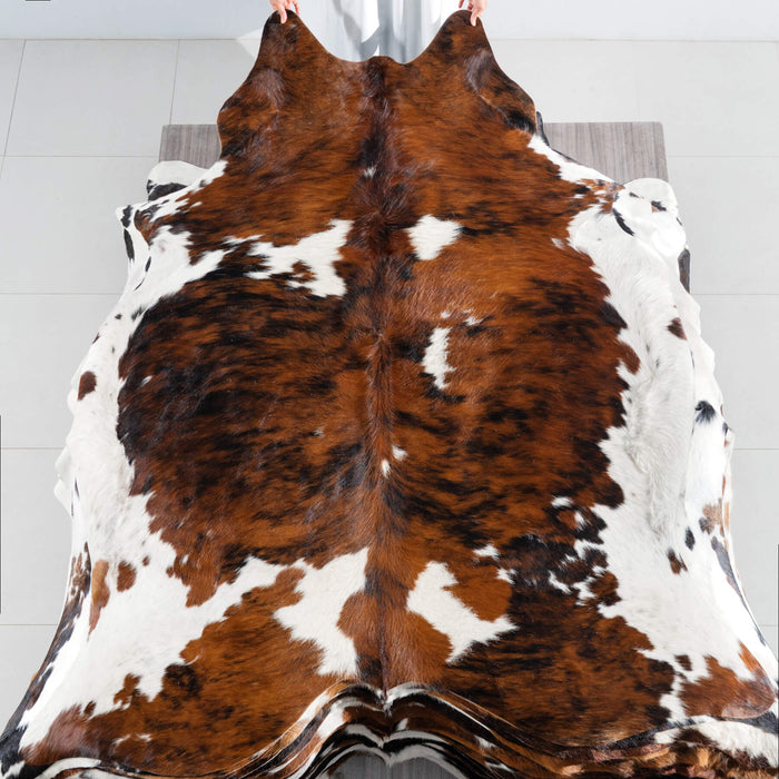 Tricolor Brindle Mix Cowhide Rug Size 7'6" L x 6'3" W 8202