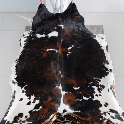 Tricolor Brindle Mix Cowhide Rug Size 8'4" L x 7'0" W 8203