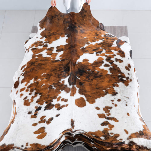 Tricolor Cowhide Rug Size 7'8" L x 6'11" W 8205