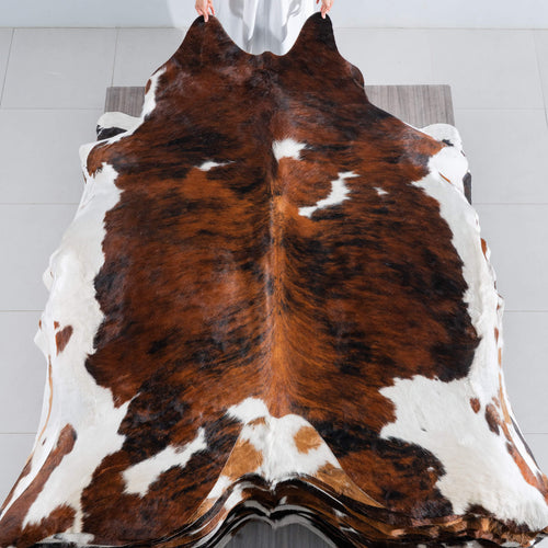Tricolor Brindle Mix Cowhide Rug Size 7'8" L x 6'8" W 8207