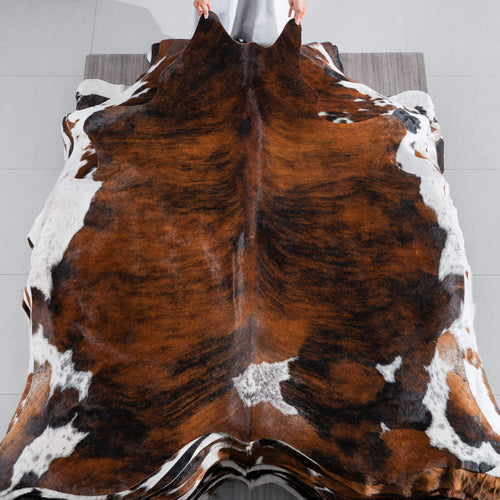 Tricolor Brindle Mix Cowhide Rug Size 6'10" L x 6'7" W 8214