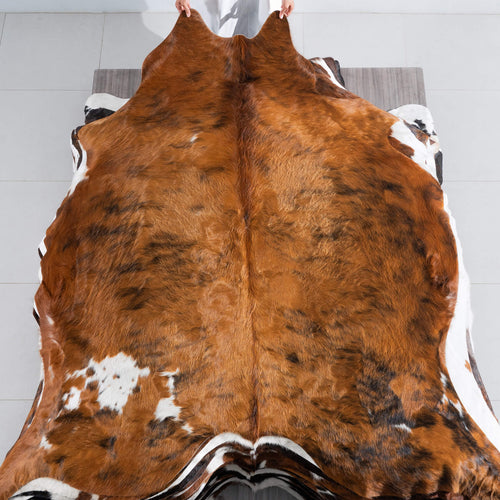 Tricolor Brindle Mix Cowhide Rug Size 7'6" L x 6'10" W 8217
