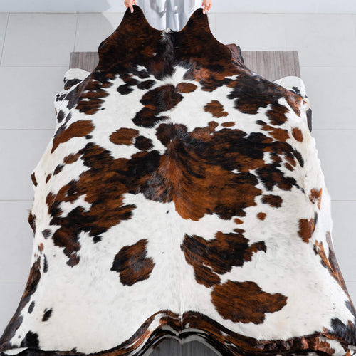 White Tricolor Cowhide Rug Size 7'8" L x 7'6" W 8220