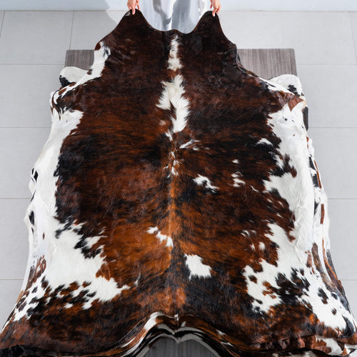 Tricolor Brindle Mix Cowhide Rug Size 7'5" L x 6'7" W 8223