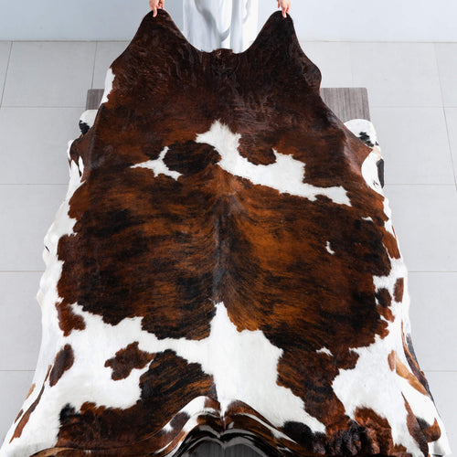 Tricolor Brindle Mix Cowhide Rug Size 8'0" L x 6'4" W 8226