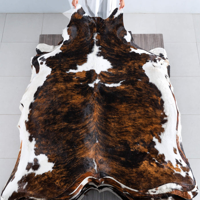 Tricolor Brindle Mix Cowhide Rug Size 7'10" L x 6'8" W 8231