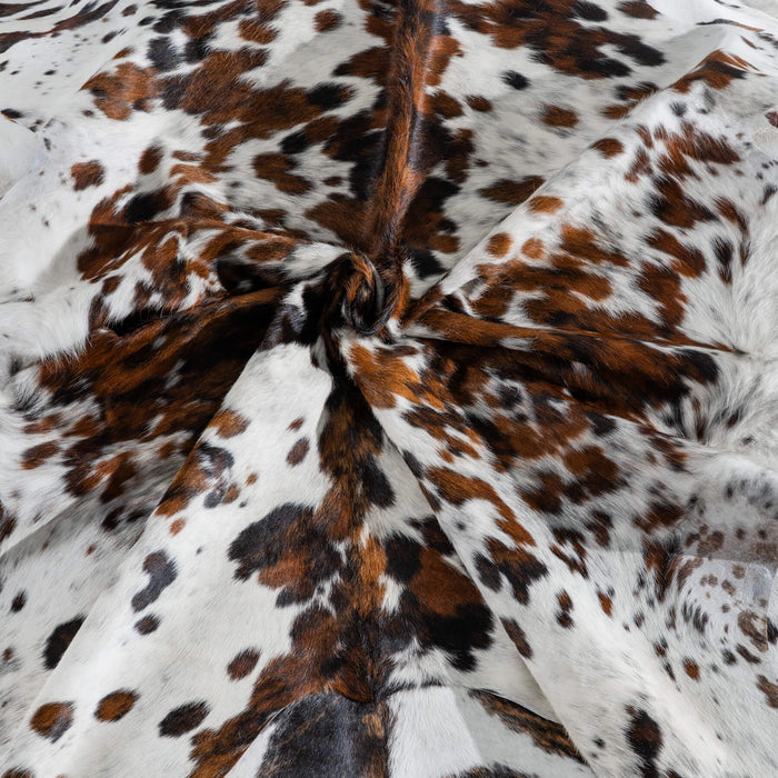 White Tricolor Cowhide Rug Size 7'8" L x 6'7" W 8240