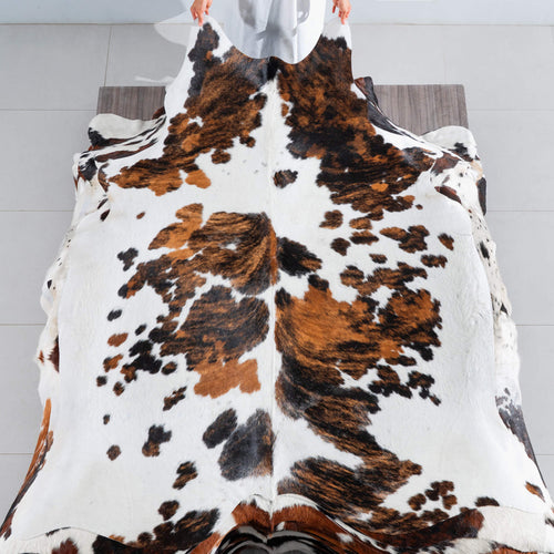 White Tricolor Cowhide Rug Size 7'2" L x 6'6" W 8241