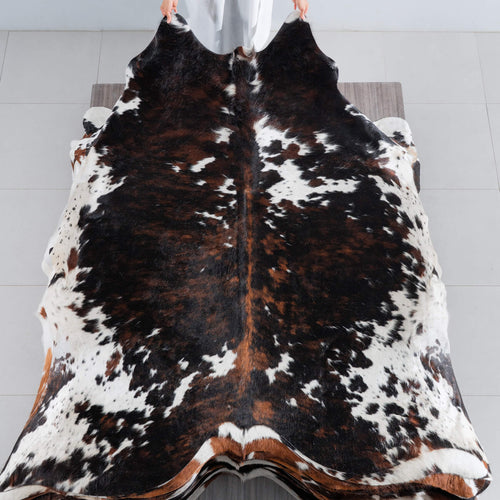 Dark Tricolor Cowhide Rug Size 7'9" L x 7'5" W 8243