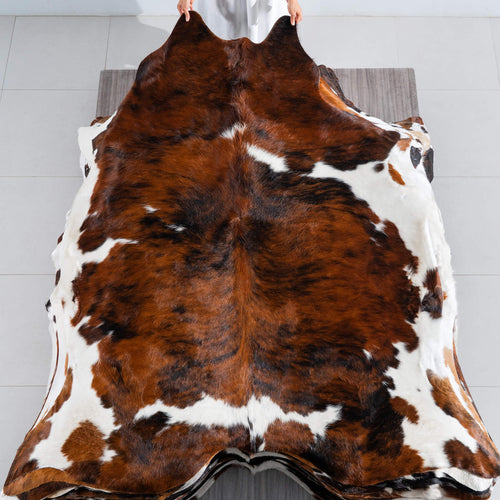 Tricolor Brindle Mix Cowhide Rug Size 7'6" L x 7'2" W 8252