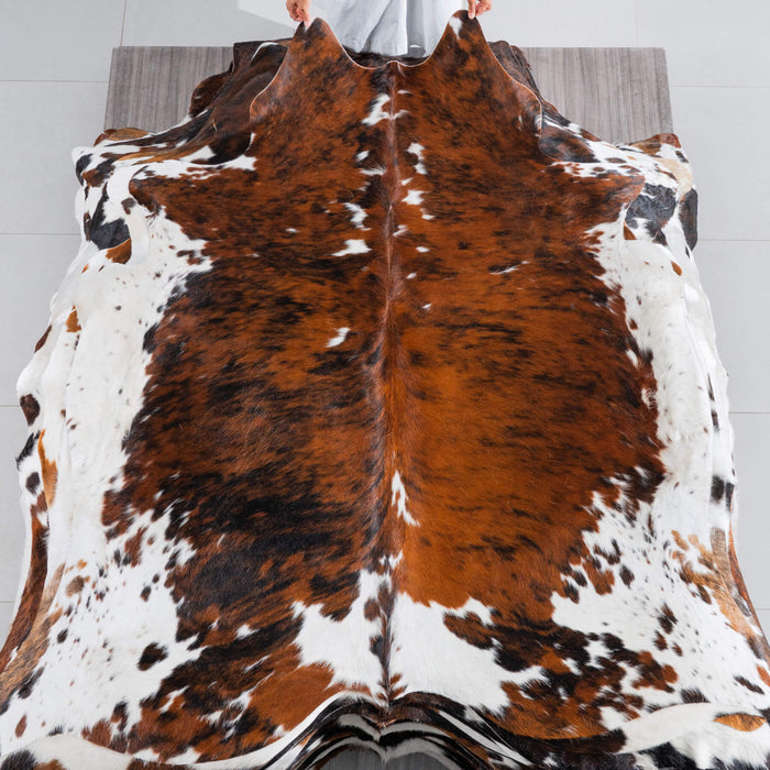 Tricolor Brindle Mix Cowhide Rug Size 6'8" L x 6'4" W 8256