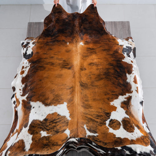 Tricolor Brindle Mix Cowhide Rug Size 7'6" L x 6'0" W 8258