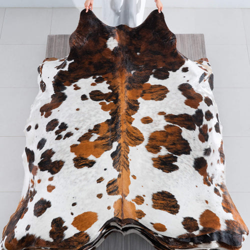 White Tricolor Cowhide Rug Size 7'5" L x 6'10" W 8267