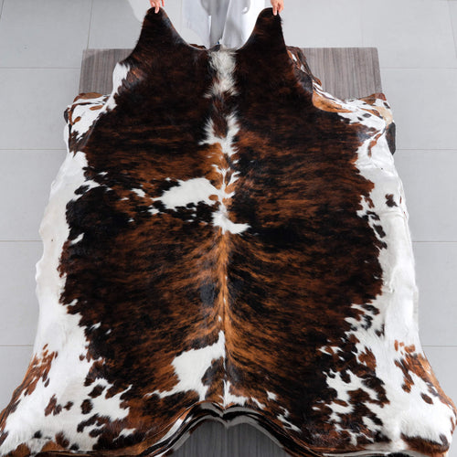 Tricolor Brindle Mix Cowhide Rug Size 7'6" L x 6'11" W 8272