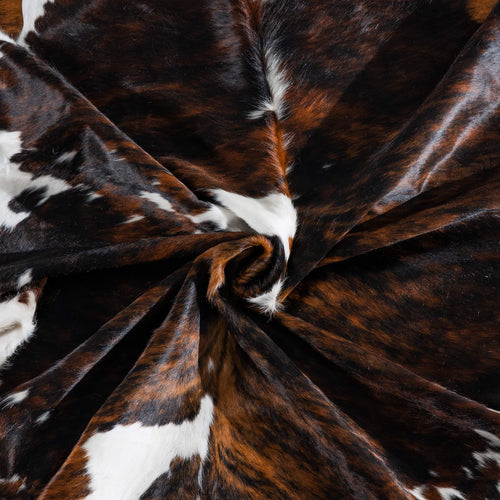 Tricolor Brindle Mix Cowhide Rug Size 7'6" L x 6'11" W 8272