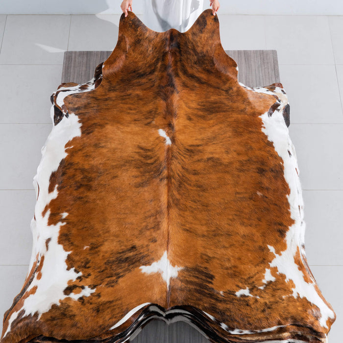 Tricolor Brindle Mix Cowhide Rug Size 7'10" L x 7'2" W 8277