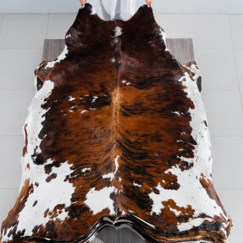 Tricolor Brindle Mix Cowhide Rug Size 8'2" L x 6'9" W 8281